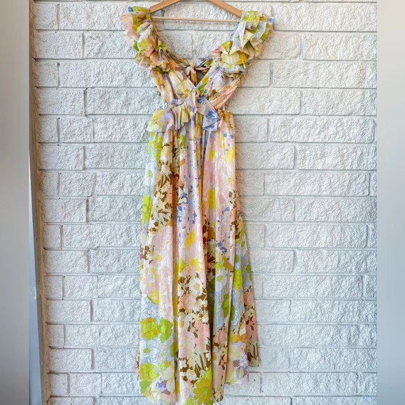 Zimmermann Pop Ruffle Midi Dress in Patch Floral - Picture 5 of 10